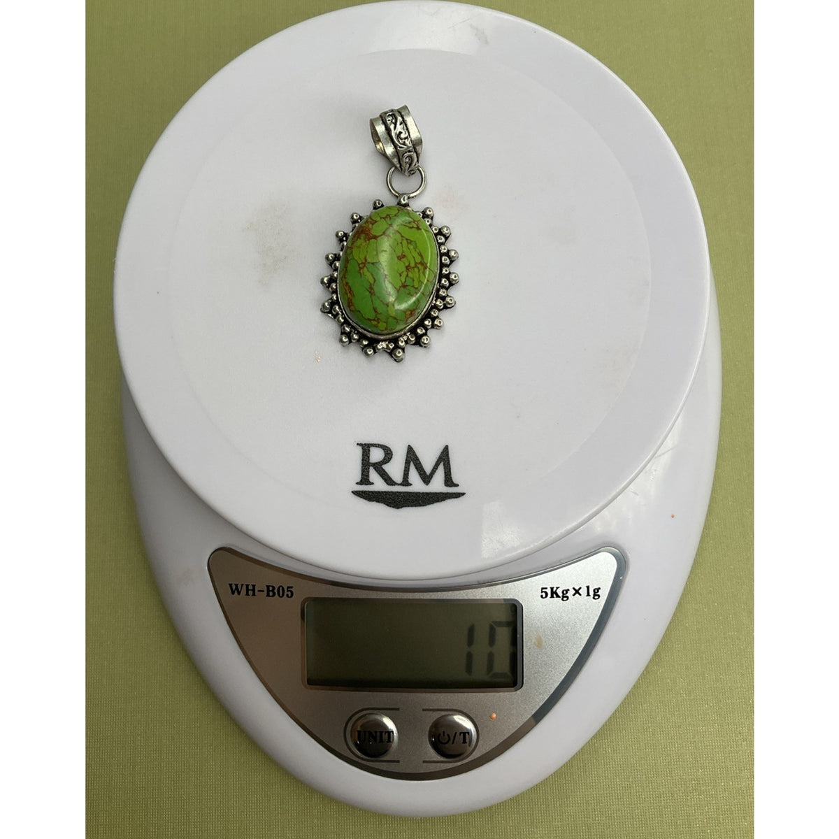 Vintage Sterling Silver Green Turquoise Style Stone Pendant Southwestern Boho