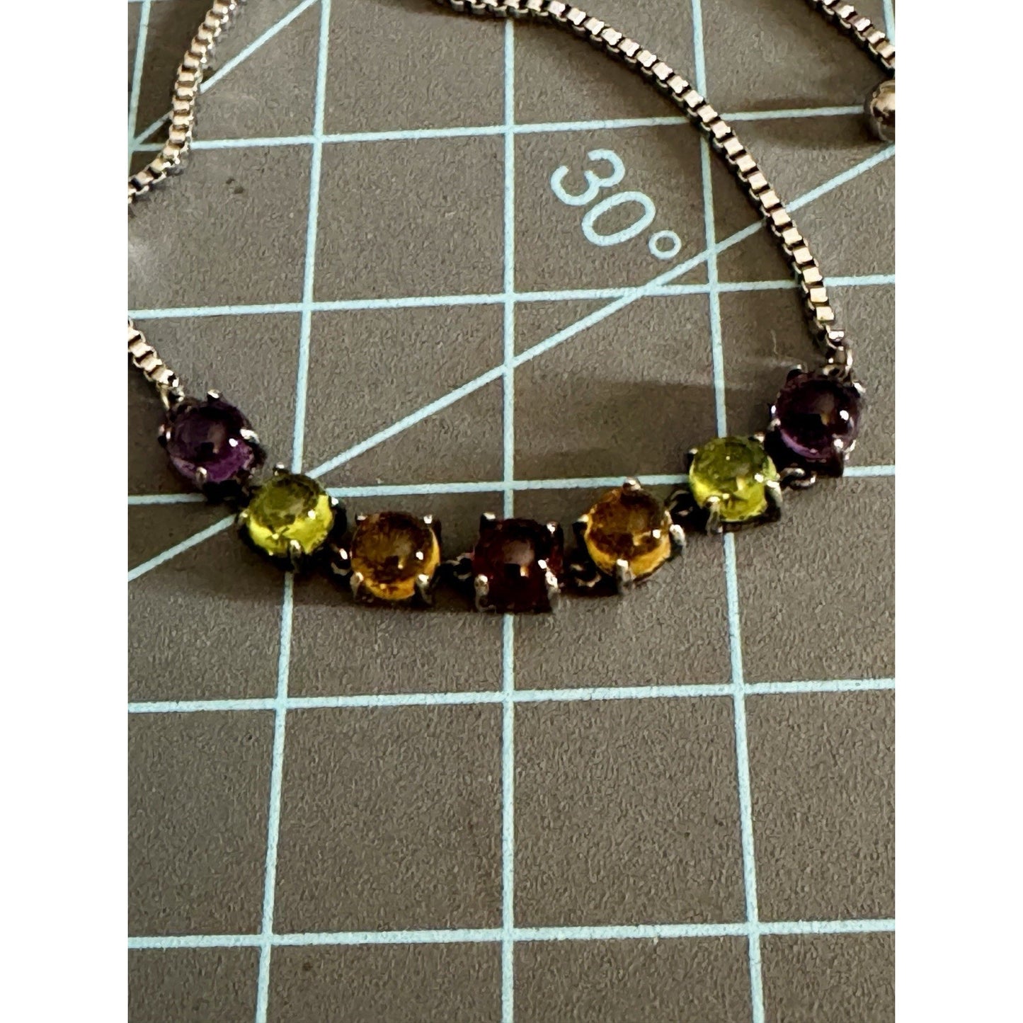 Multi Gemstone Sterling Silver Slider Bracelet Amethyst Garnet Citrine Peridot