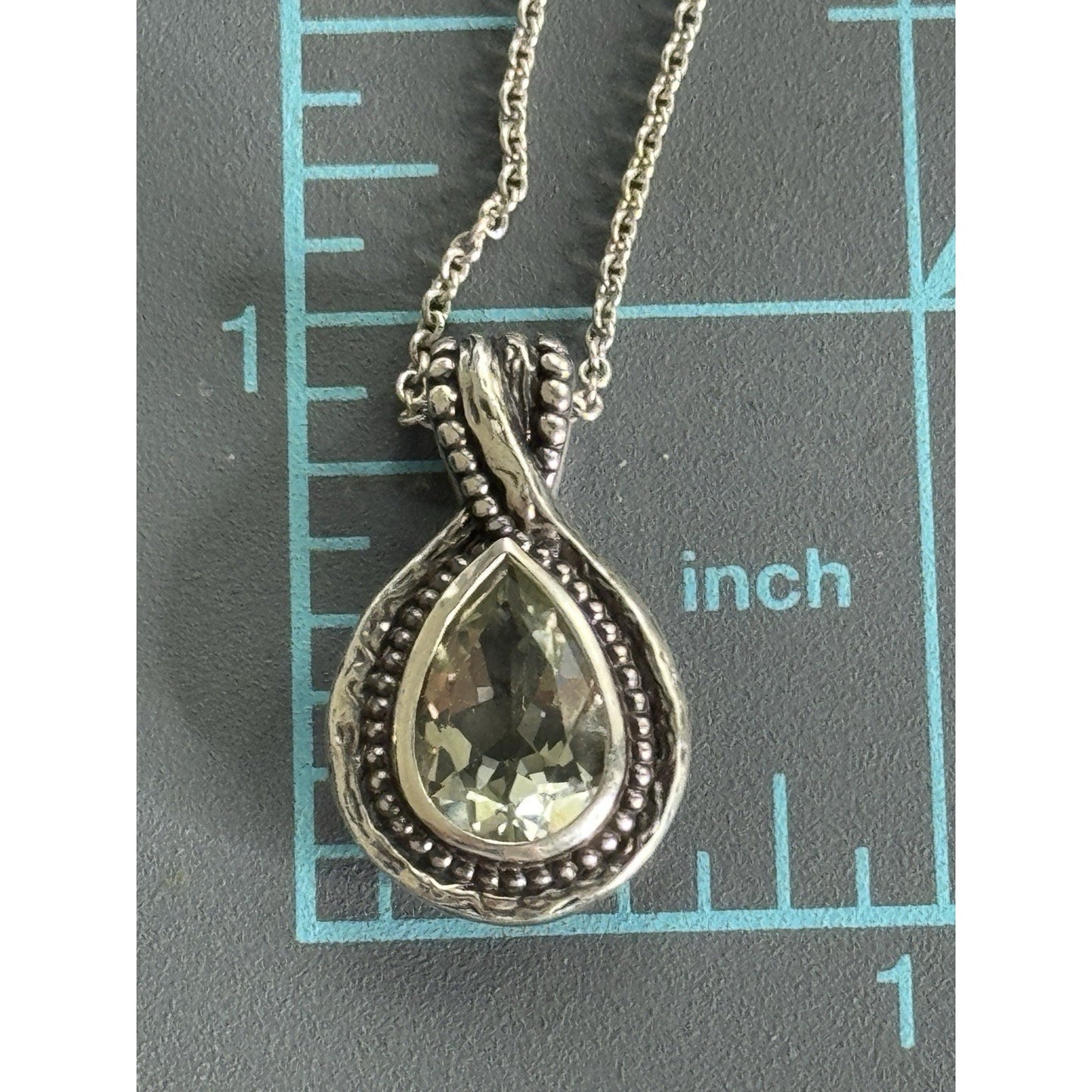 Sterling Silver Green Amethyst Prasiolite Teardrop Pendant Necklace 18” Isreal