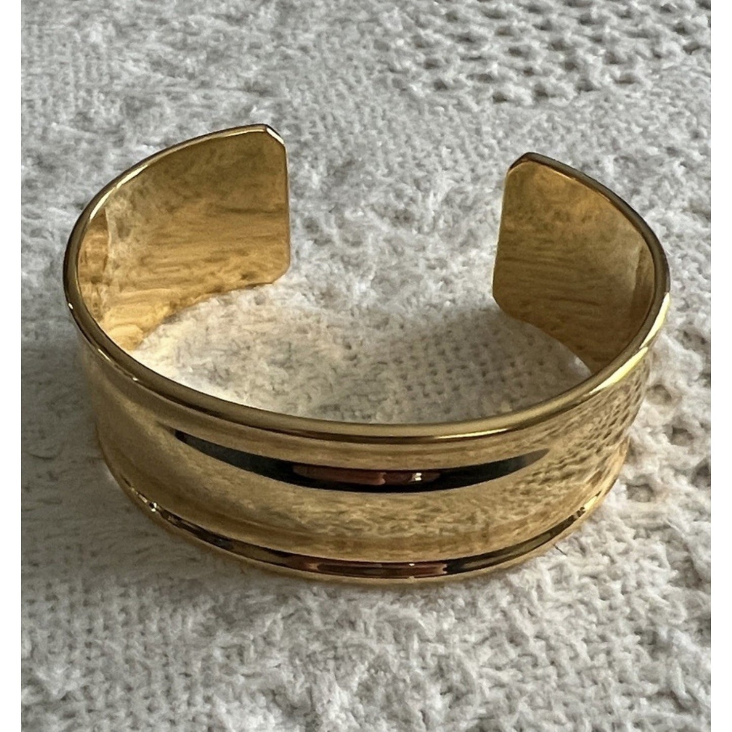 Vintage Monet Wide Gold Tone Cuff Bracelet 1” Signed Designer Statement