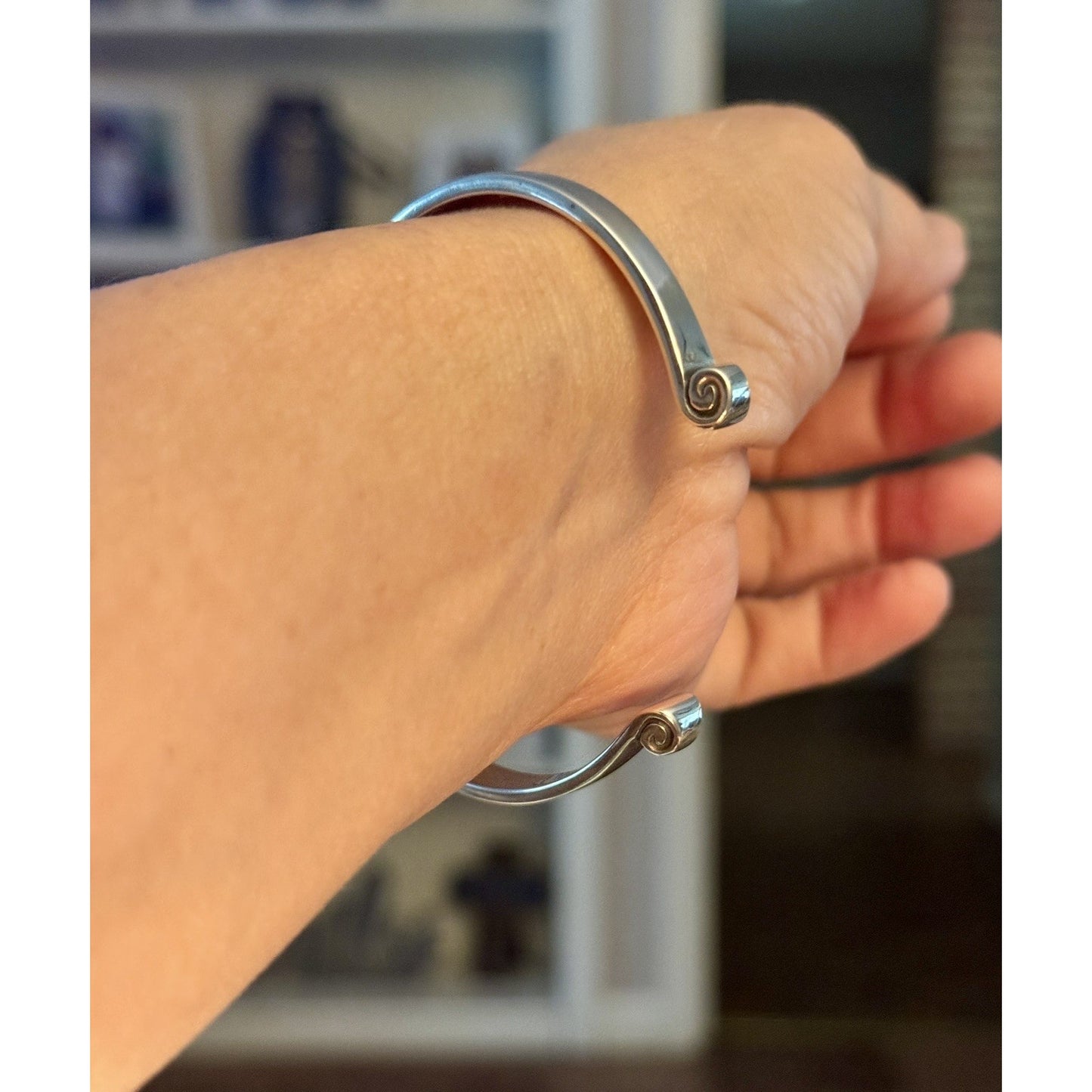 Retired James Avery Sterling Silver Greek Scroll Cuff Bangle Bracelet Pre-Owned