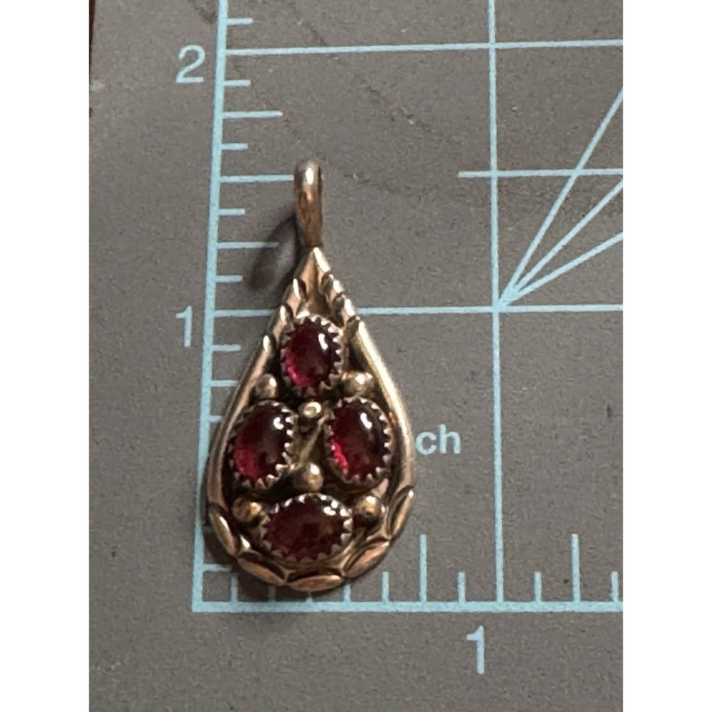 Vintage Sterling Silver Red Garnet Style Teardrop Cluster Pendant