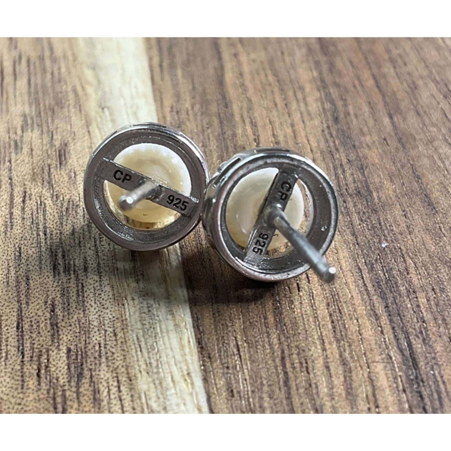 VINTAGE Sterling Silver Pearl Halo Stud Earrings Signed CP 925
