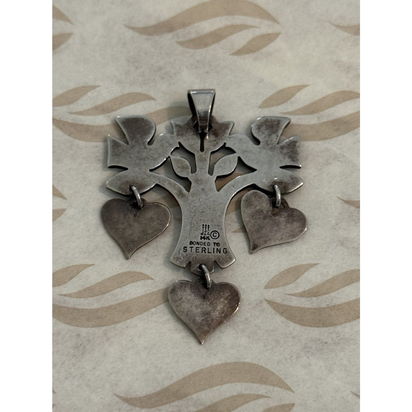 James Avery Retired Silver Tree Two Doves Dangling Hearts 14K Bonded Pendant Pre-Owned
