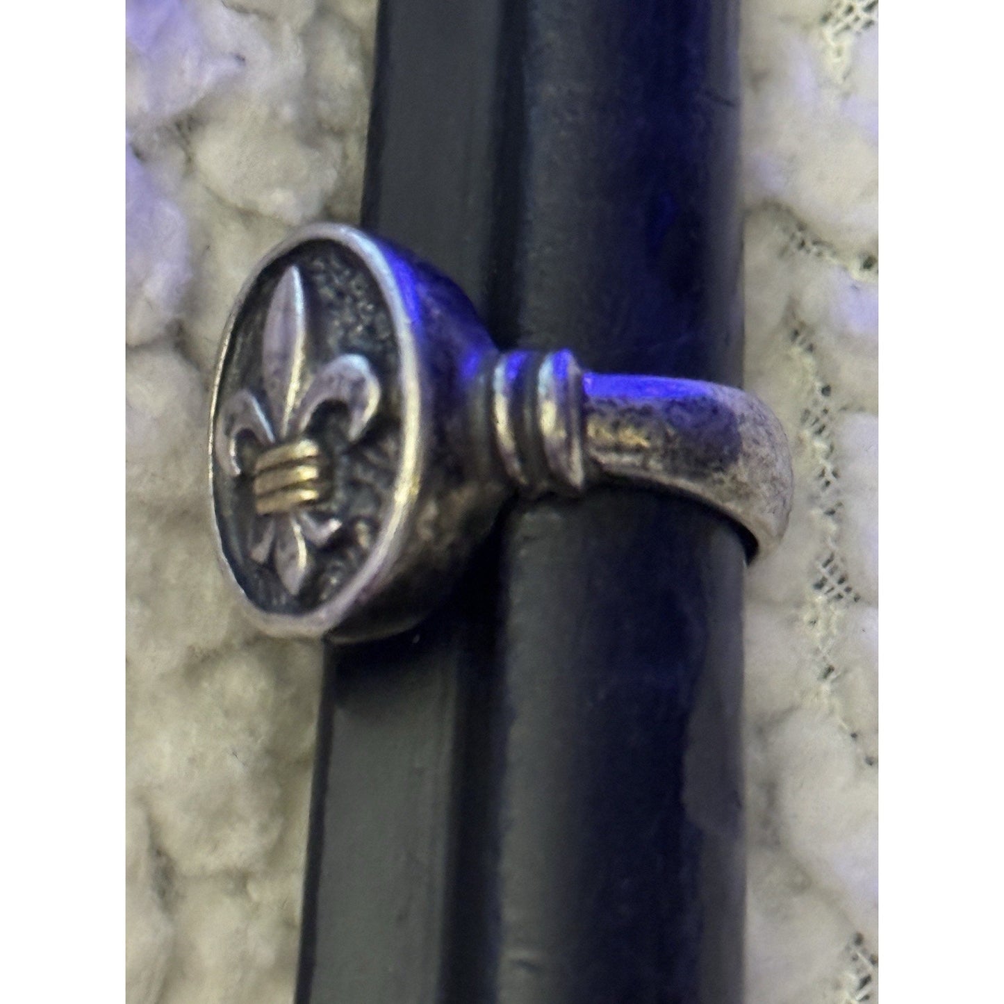 Vintage Ann King 925 Sterling Silver Fleur De Lis Ring w/ 18K Gold Accents 7.5