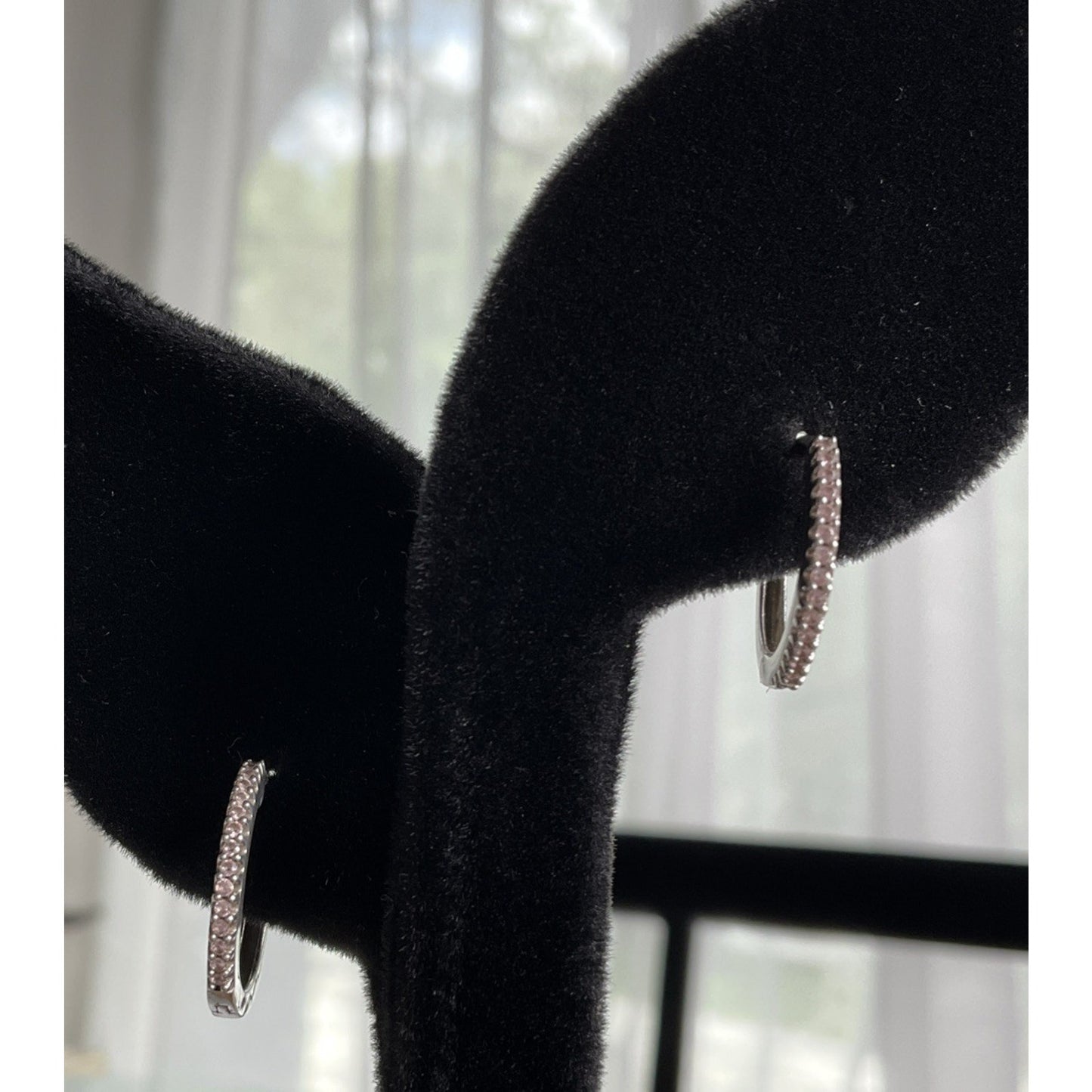 Sterling Silver Pink CZ Huggie Hoop Earrings Dainty 925