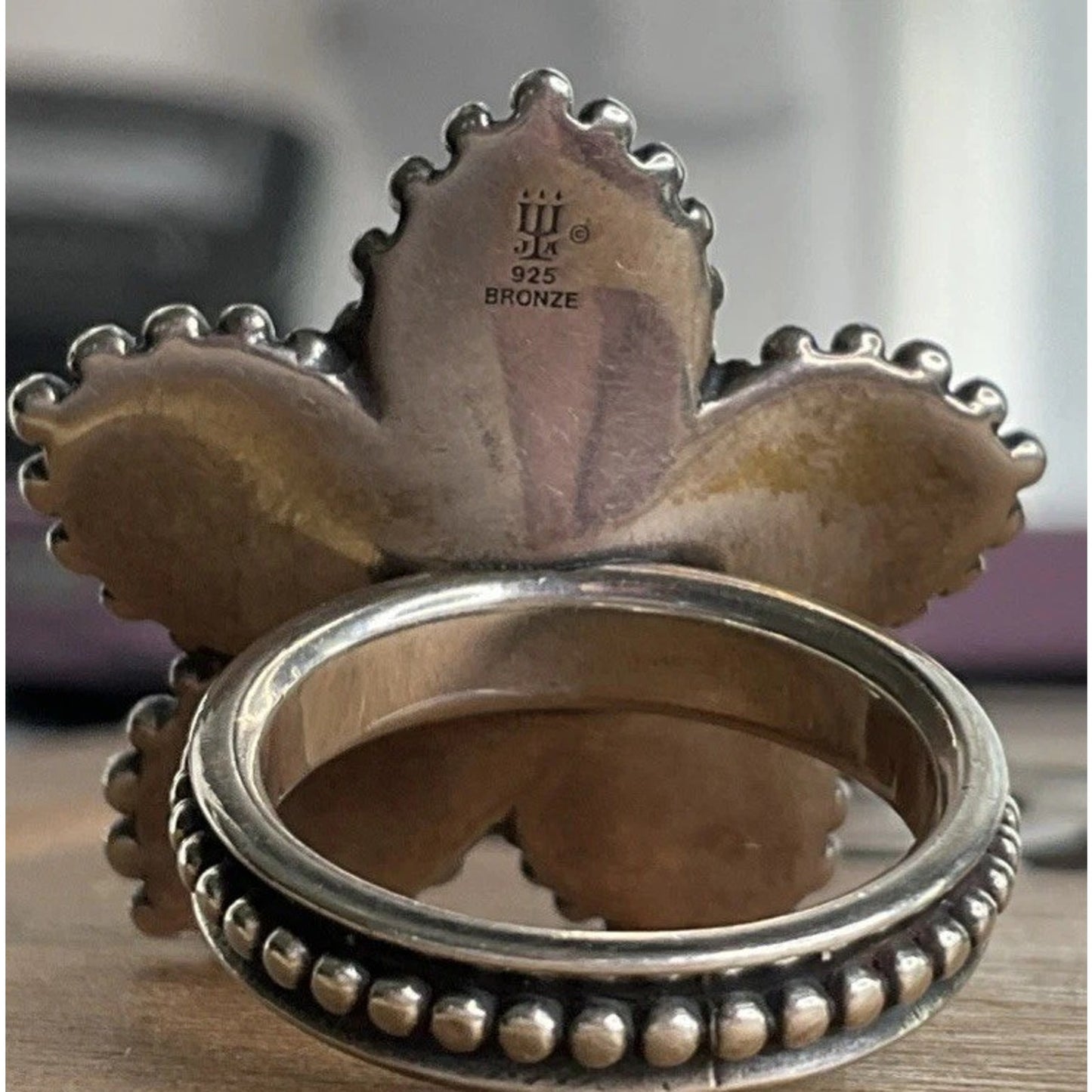 Retired James Avery Sterling Silver And Bronze Beaded Festive Flower Ring Size 5