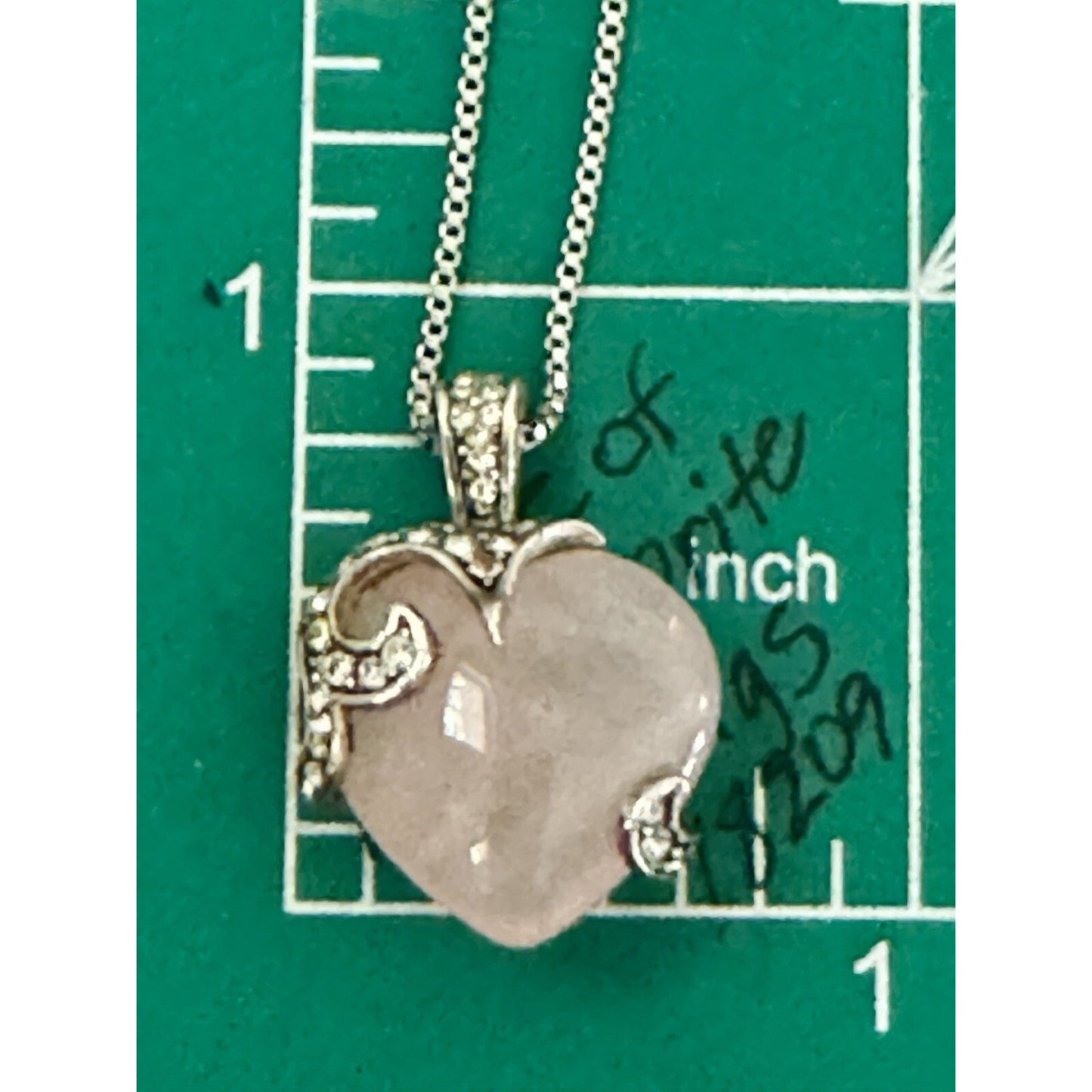 Vintage 925 Sterling Silver Rose Quartz Heart With Crystals and 17” Necklace