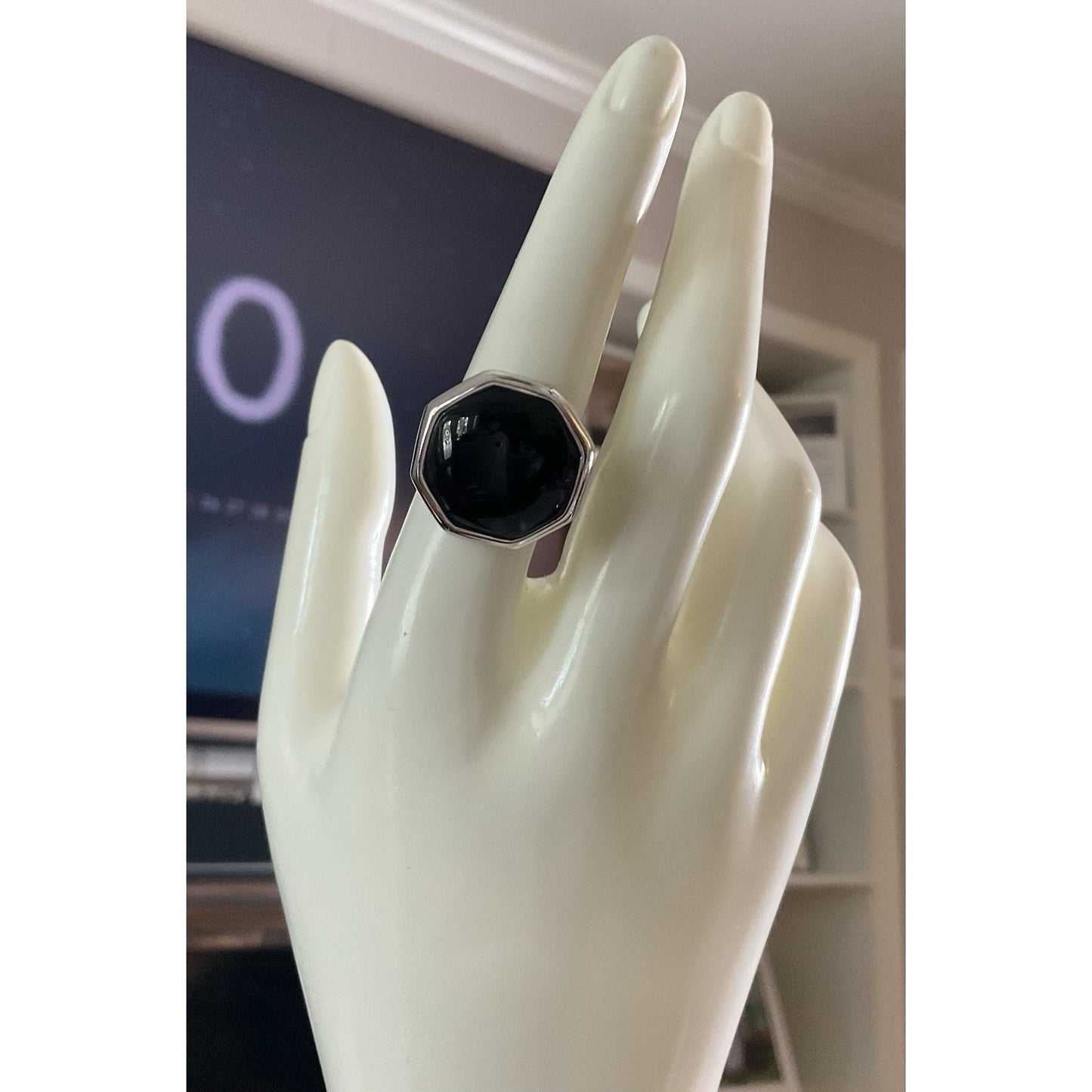 925 Sterling Silver Black Onyx Ring Thailand Octagon Signet Style Size 8