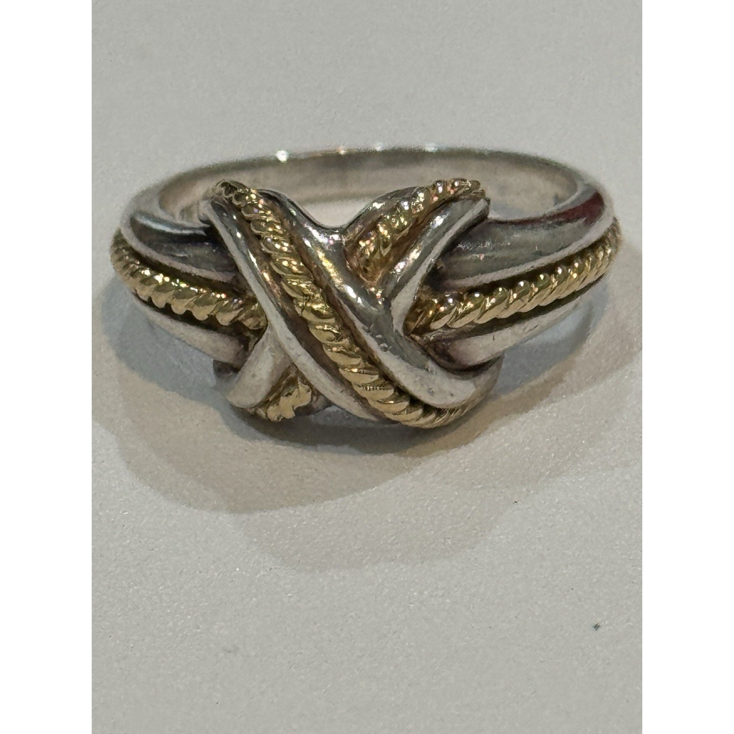 Vintage Tiffany & Co Signature Cross Ring 18k Yellow Gold & Sterling 925 Sz 8.5