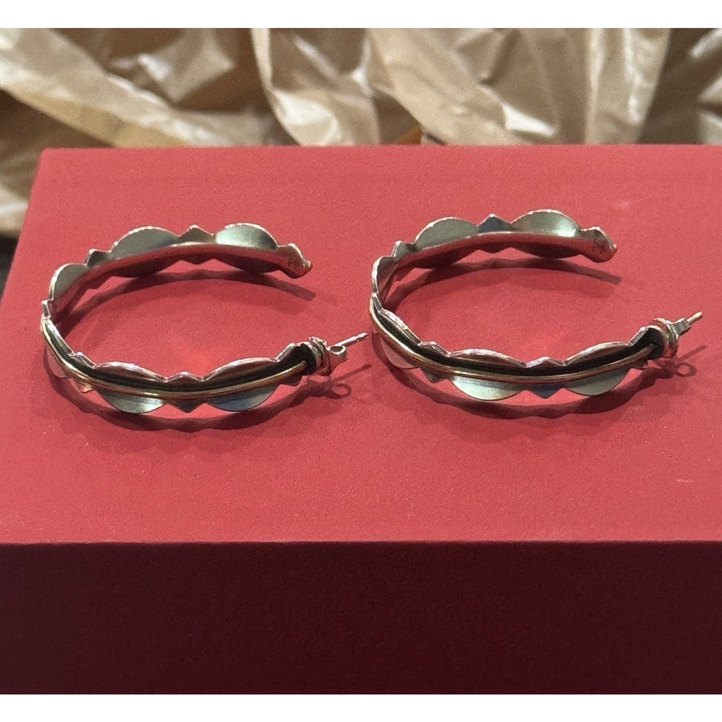 James Avery Retired Sterling Silver & Bronze Hoop Earrings Pre-Owned