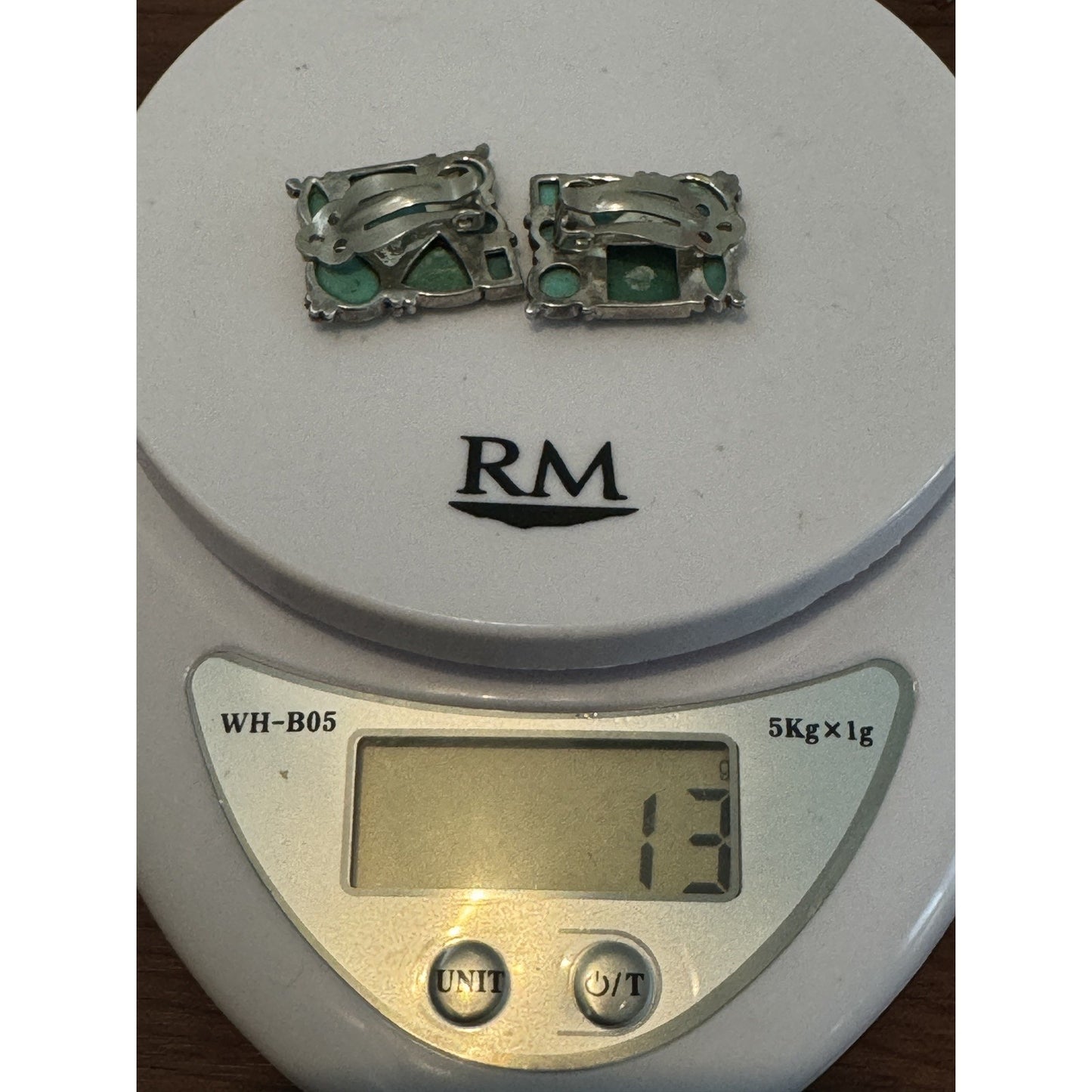 Vintage Sterling Silver Turquoise Clip On Earrings Mosaic Style Southwestern 13g