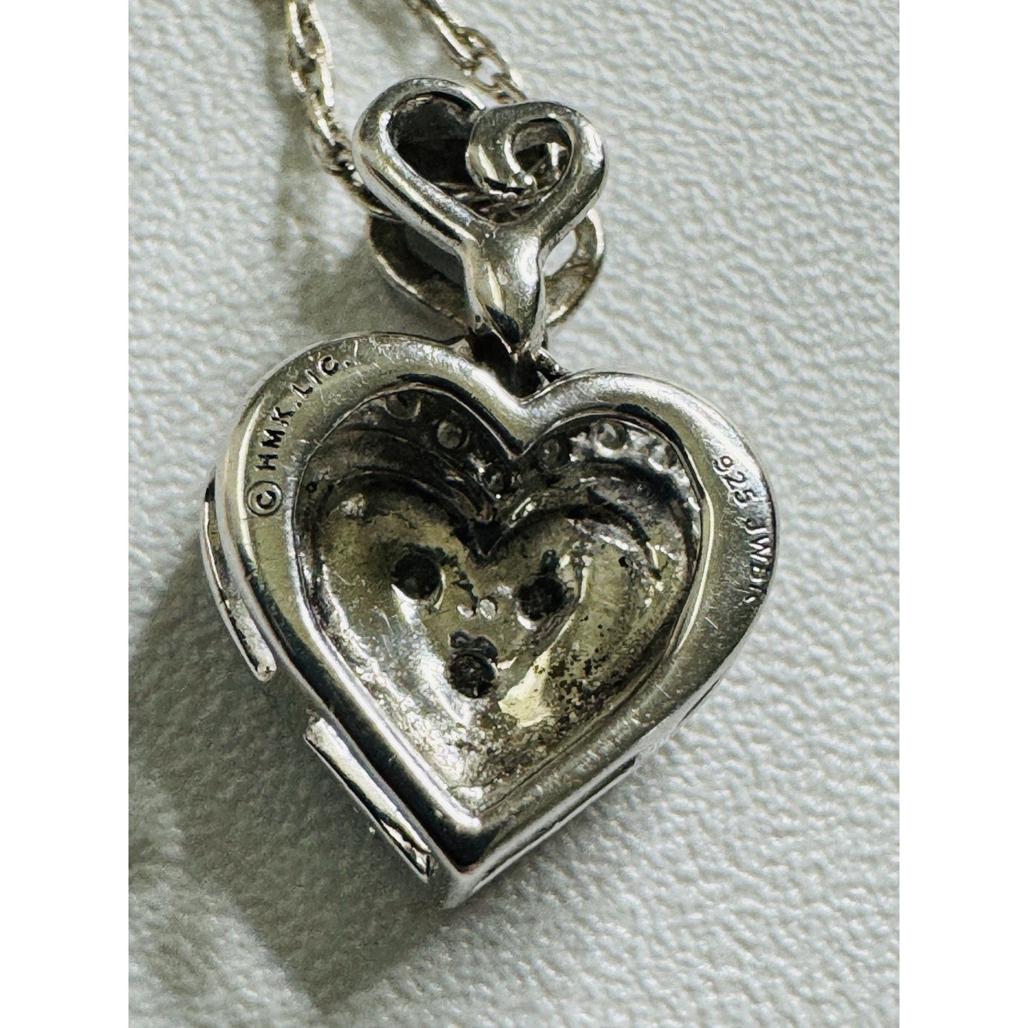 Genuine Diamond 1/10 ctw Double Heart Halo Pendant 925 Sterling w/ 18” Necklace