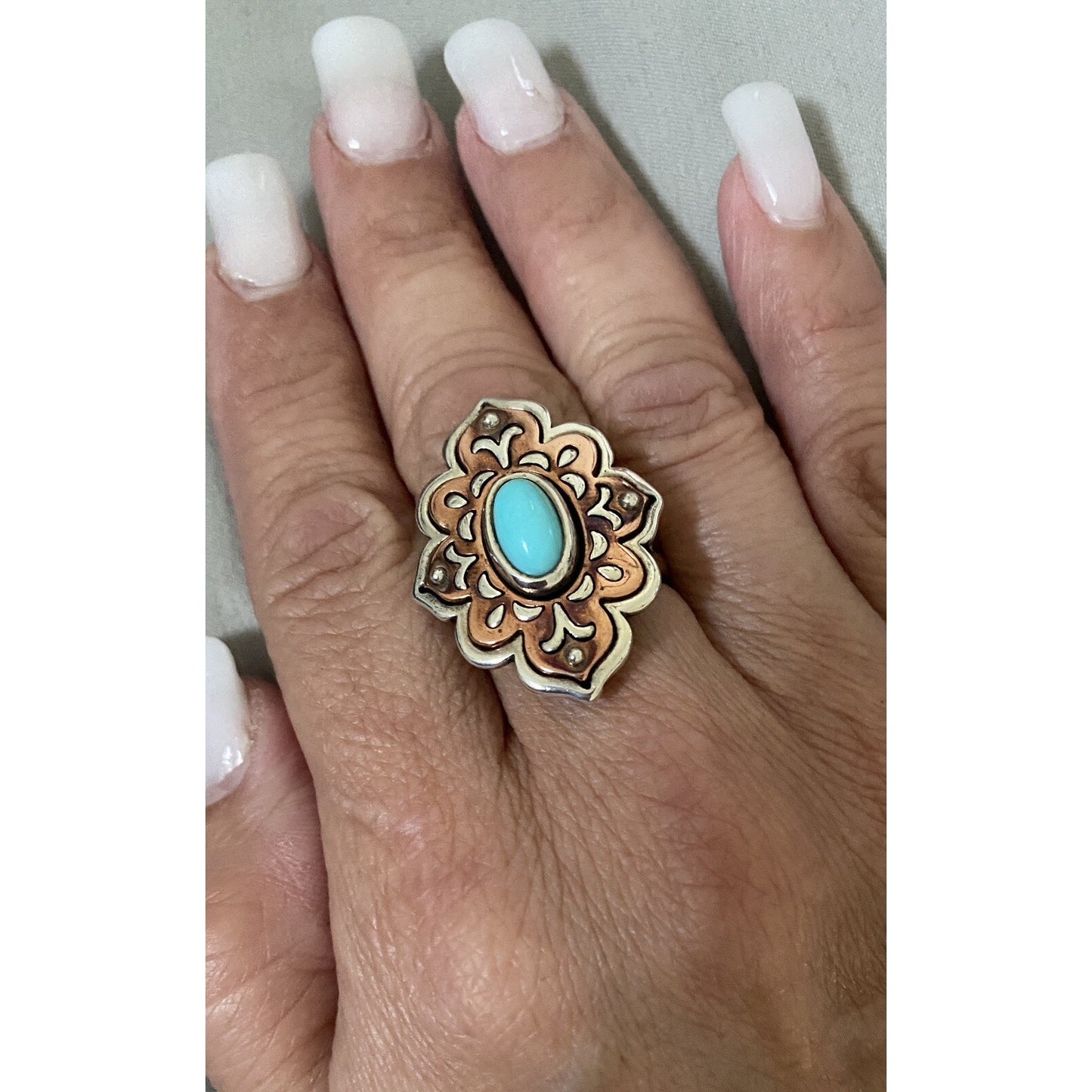James Avery Retired Silver Tangier Silver Copper Turquoise Ring Size 9.5 Pre-Owned