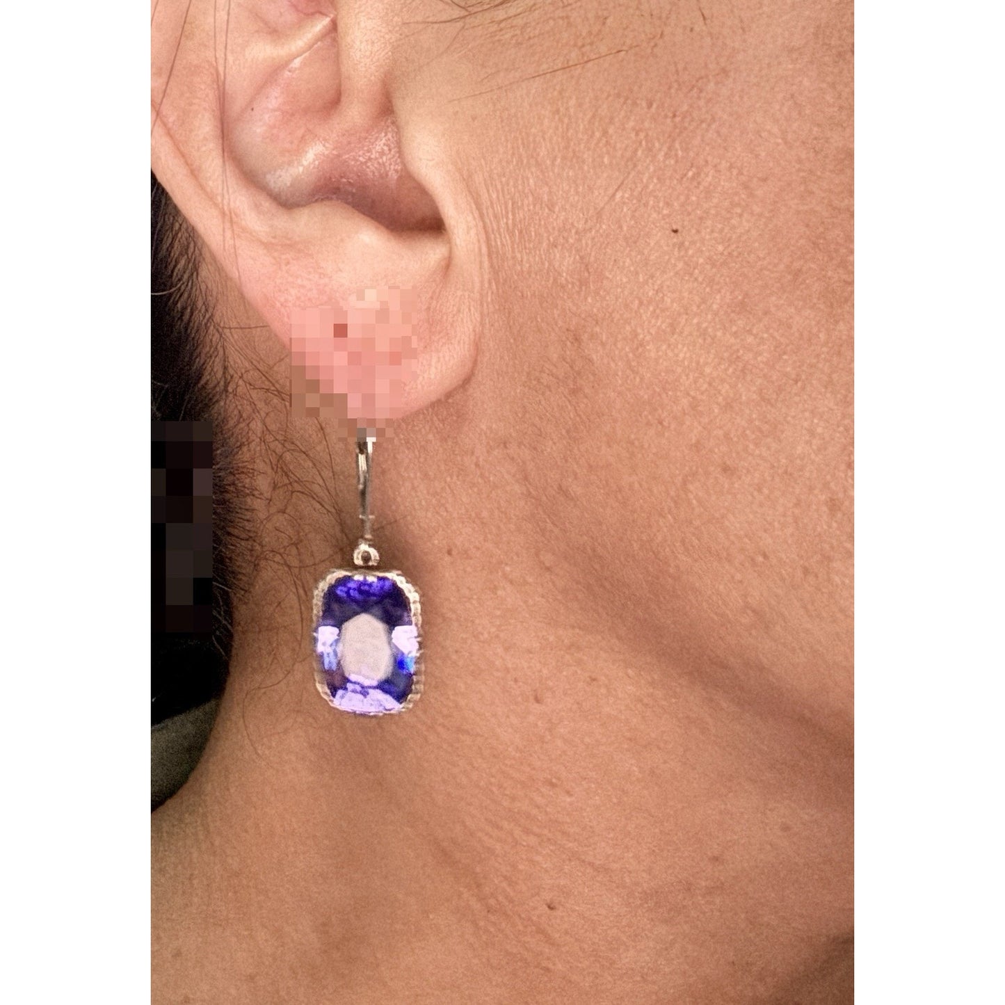 Sterling Silver Amethyst Drop Earrings Cushion Cut Purple Leverback 925 3.2gr