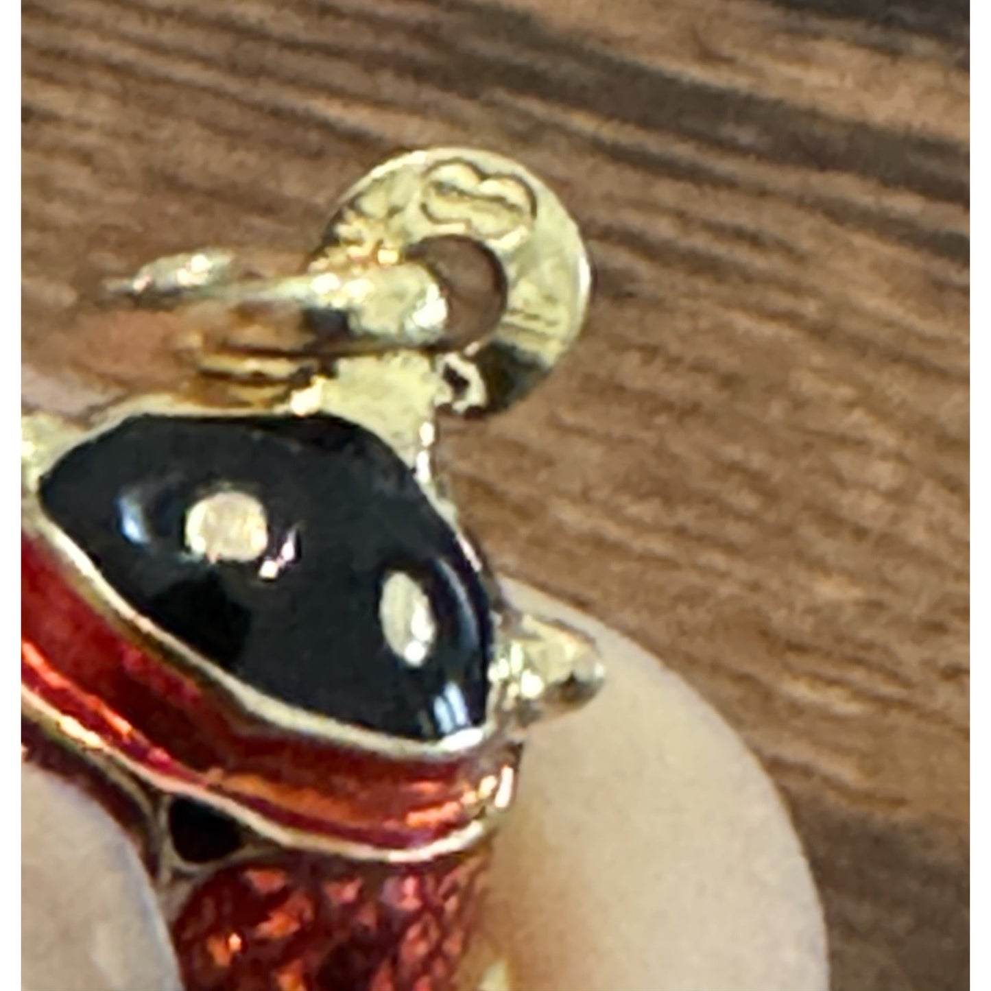 Vintage 14k Yellow Italian Gold Red & Black Enamel Ladybug Pendant Or Charm EUC