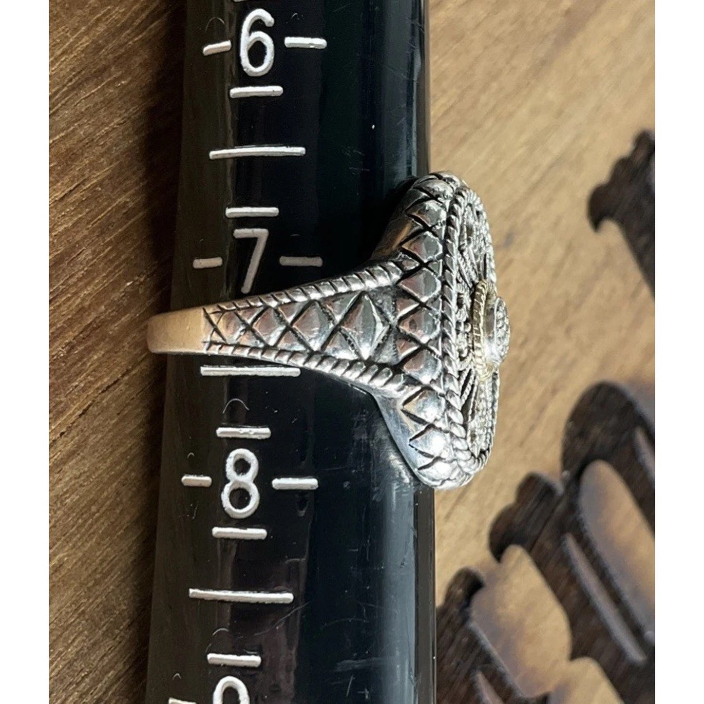 ATR 925 14K Gold Diamond Sterling Silver Ring Thailand Ornate Size 7.25