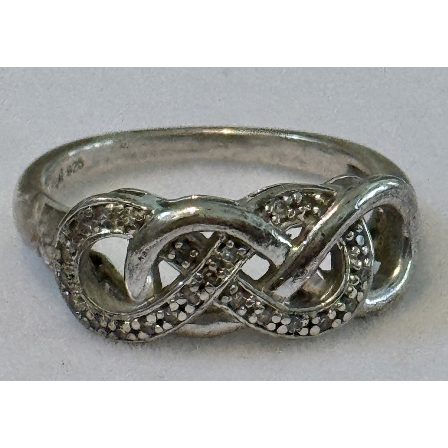 Vintage Pave Diamond Accent Sterling Silver Infinity Lovers Knot Ring Size 7