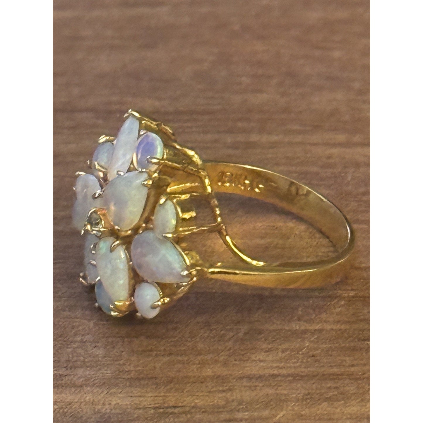 Vintage 18K HGE Gold Plated Opal Cluster Ring Natural Welo Opals Size 5.5