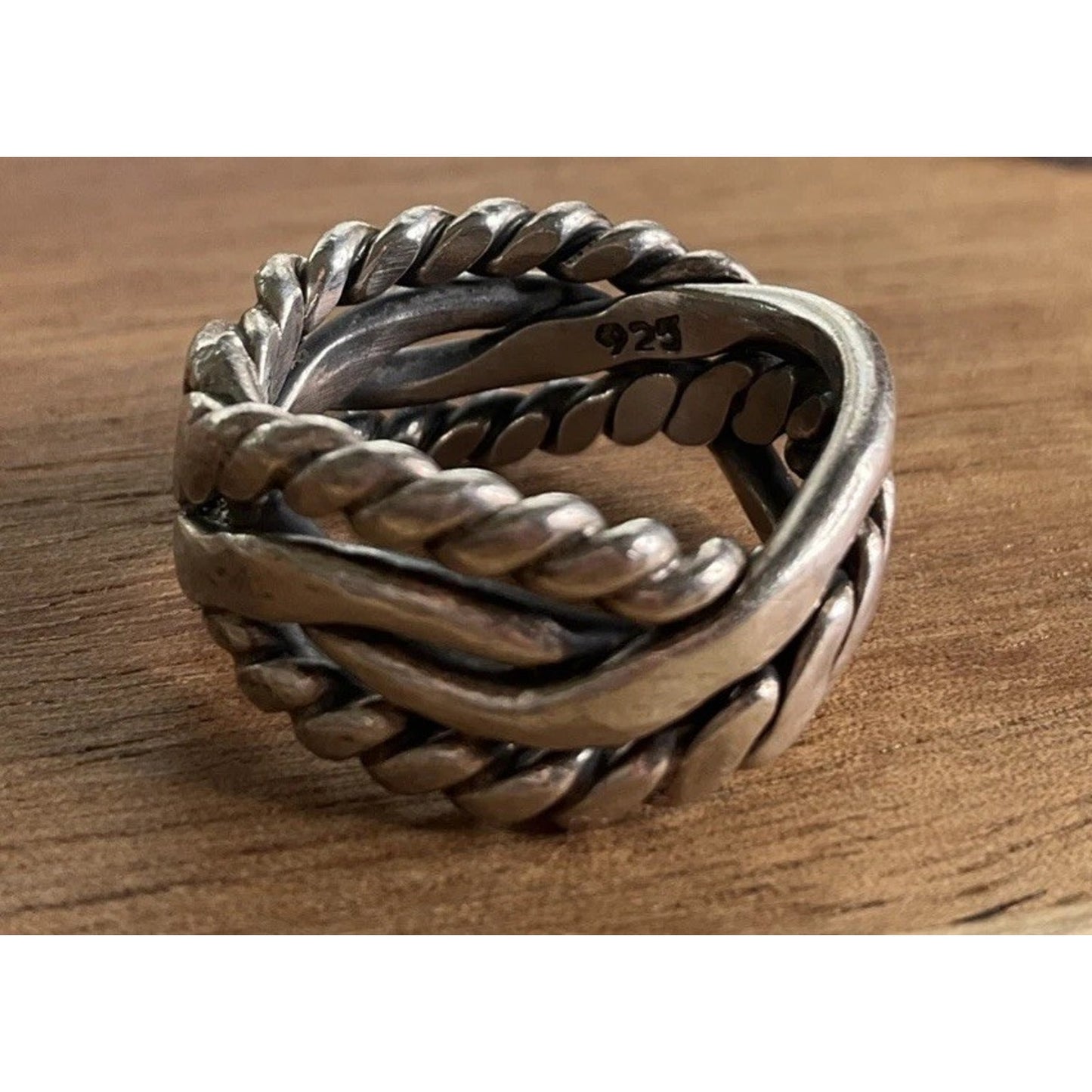 Sterling Silver 925 Roped Braided Crossover Thick Band Ring Size 6