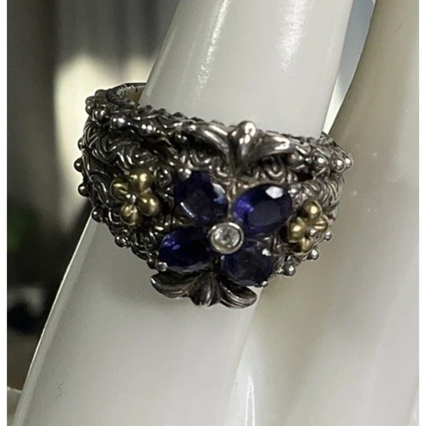 Barbara Bixby 925 18K Gold Multi Gemstone Flower Ring Size 8