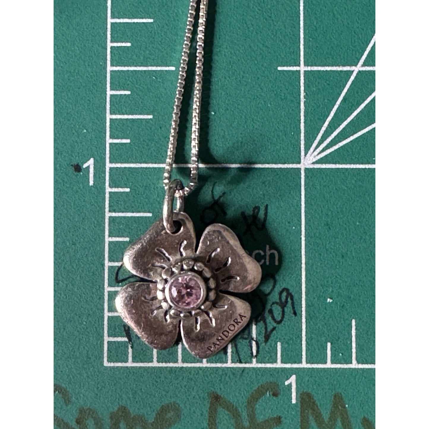 Pandora Sterling Silver Flower With Pink CZ Stone And 925 Necklace 18”, 5.4g