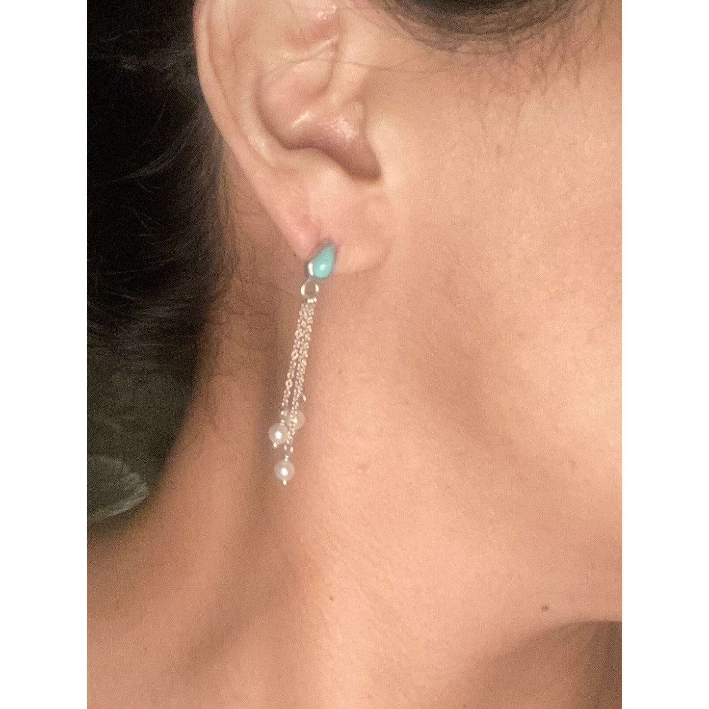 Pre owned James Avery Retired Rare HTF Silver Santorini Turquoise and Pearl Post Earrings