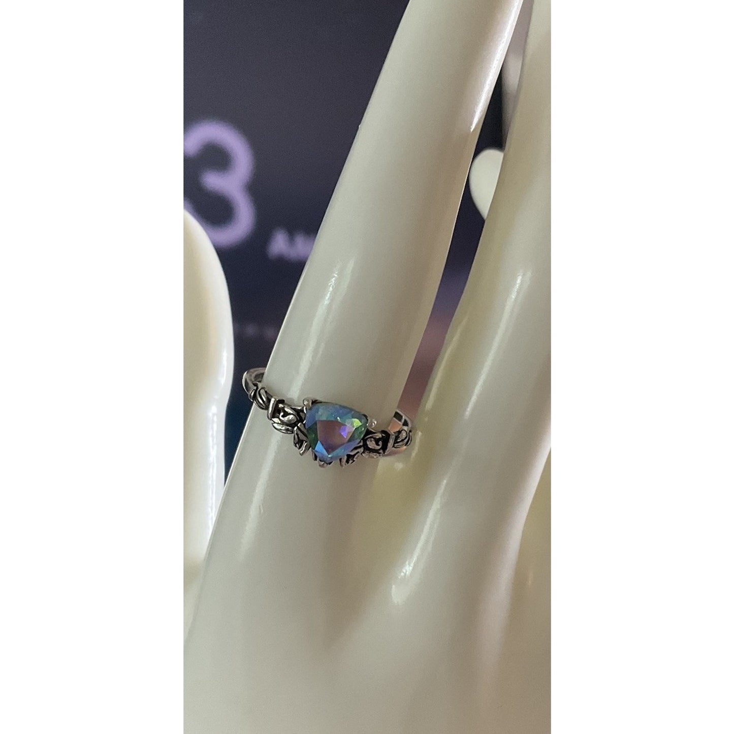Vintage Sterling Silver Blue Iridescent Ring Size 10.5