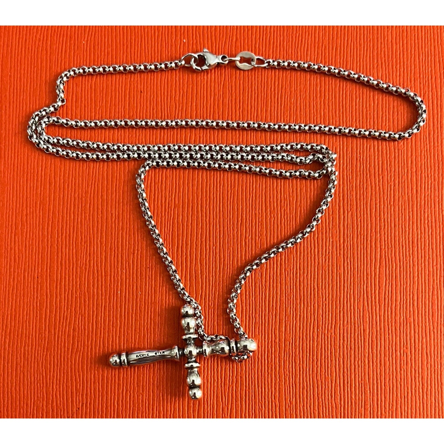 James Avery Retired Sterling Silver Beaded SPINDLE Cross and Necklace 20” Pre-Owned
