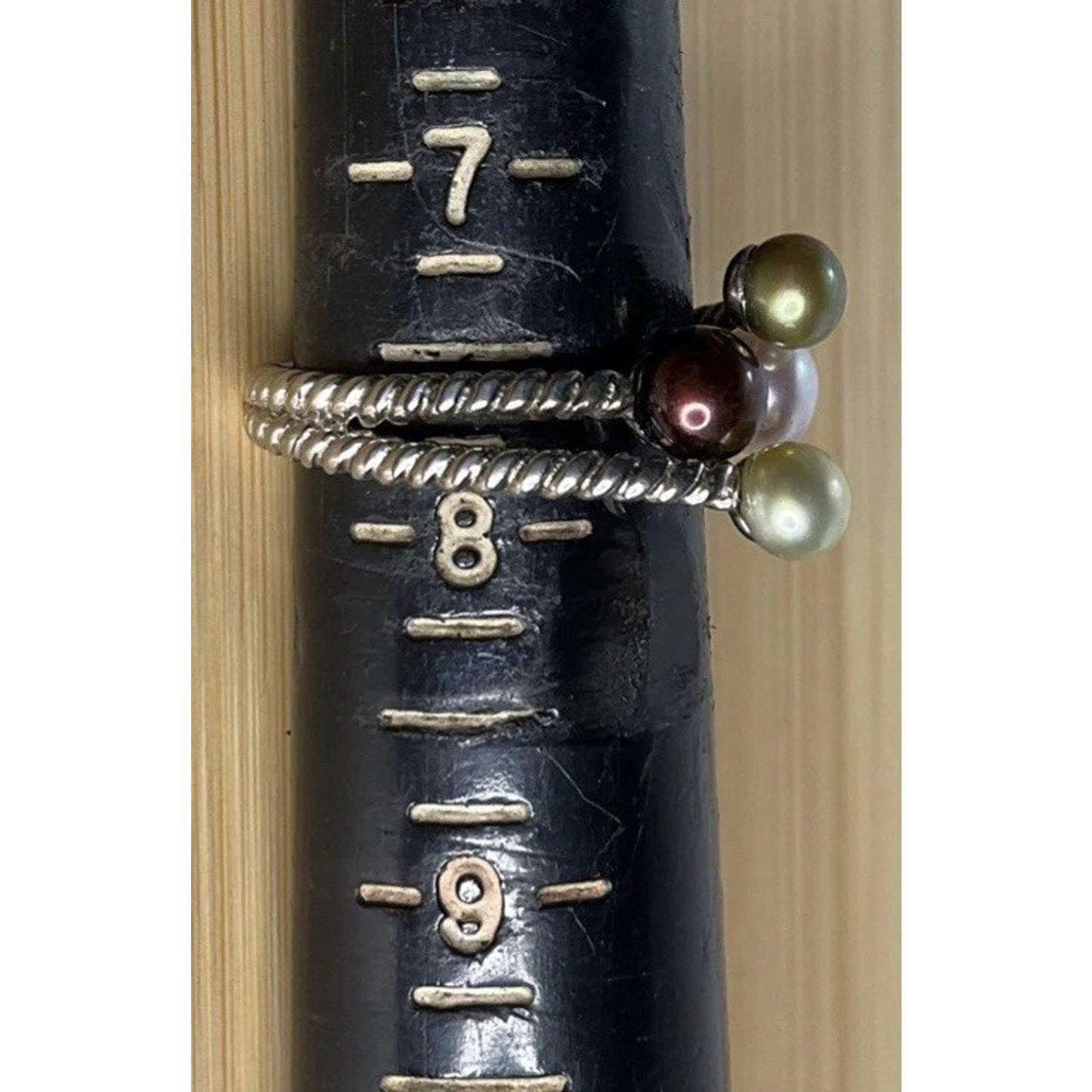 Sterling Silver 925 Multicolor Pearl 3 Row Rope Wrap Ring Size 7.5