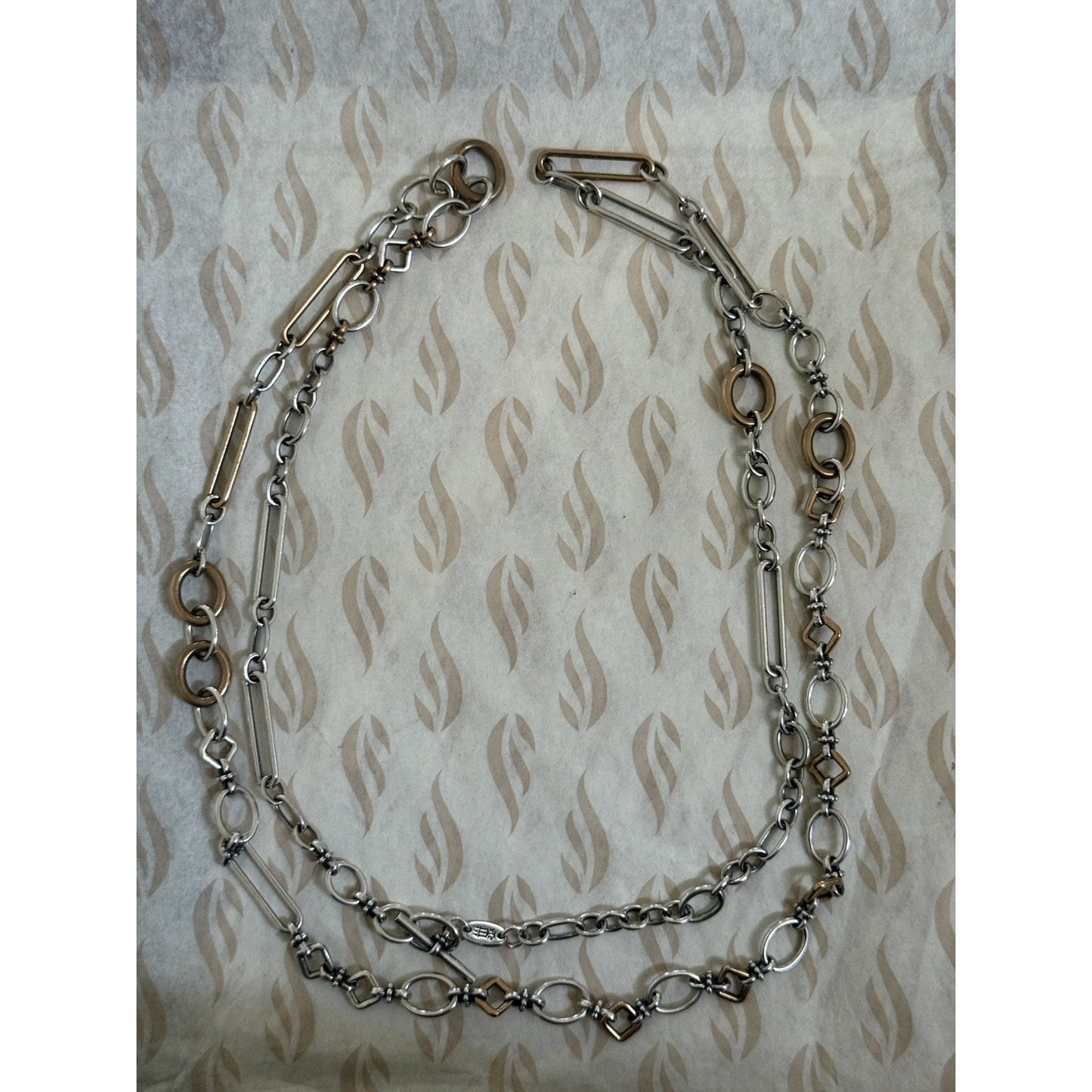 James Avery Retired Sterling Silver & Bronze Geometric Links 42” Necklace Pre-Owned