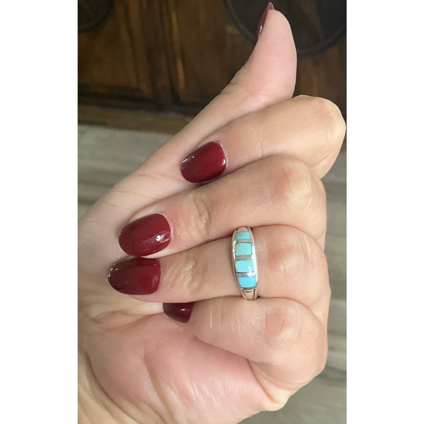 Vintage Kabana 925 Sterling Silver Turquoise Inlay Ring Size 7 Designer