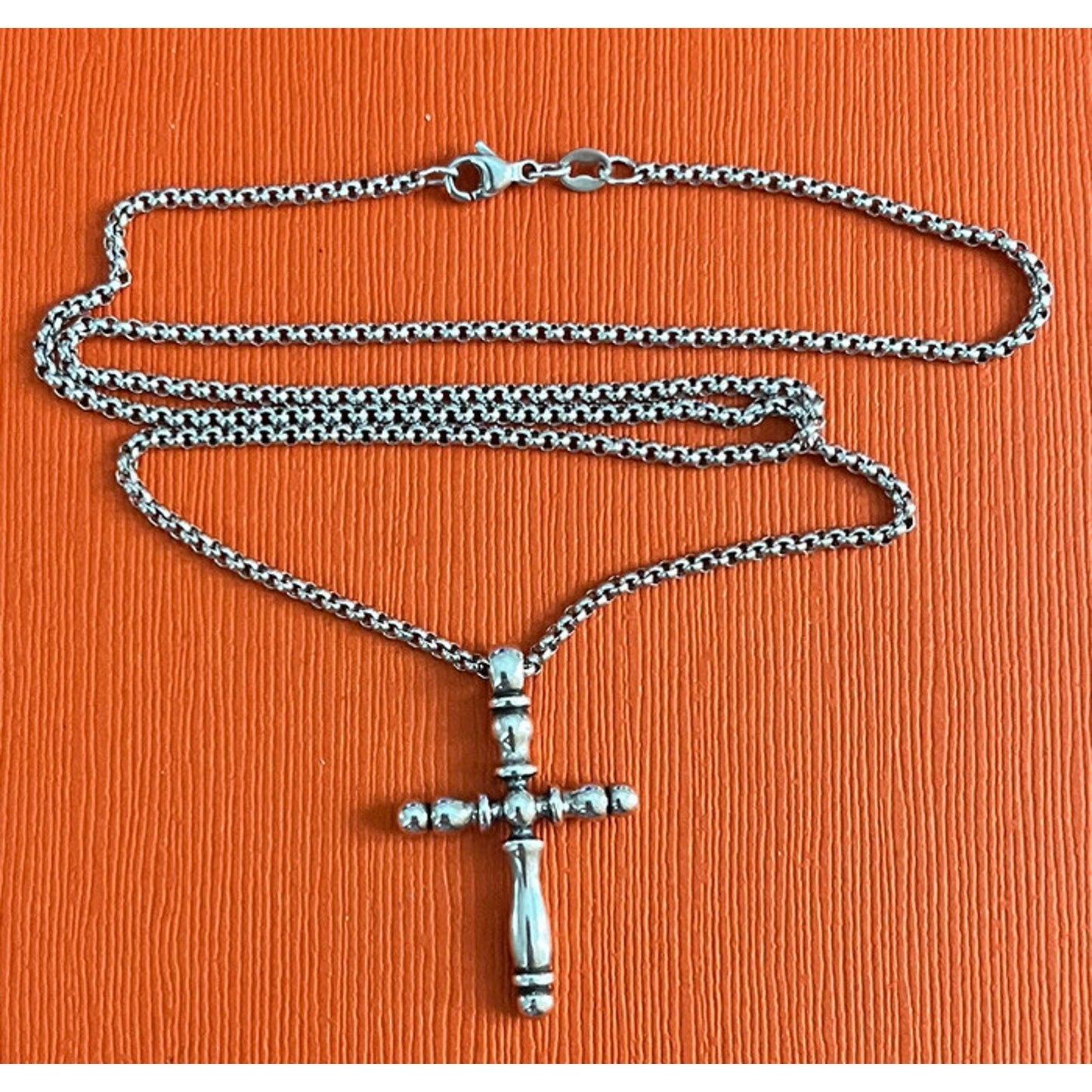 James Avery Retired Sterling Silver Beaded SPINDLE Cross and Necklace 20” Pre-Owned