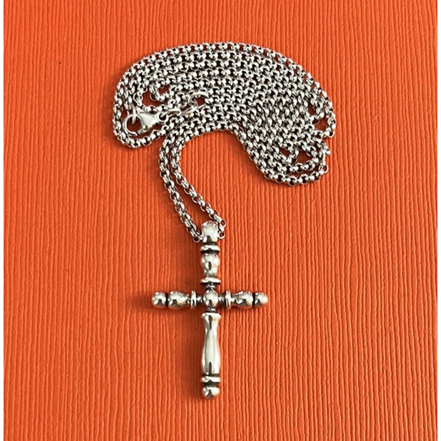 James Avery Retired Sterling Silver Beaded SPINDLE Cross and Necklace 20” Pre-Owned