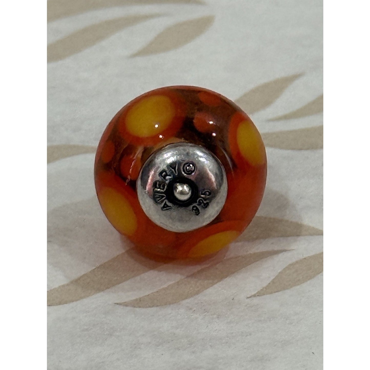 Pre Owned James Avery Retired Sterling Silver Orange Swirl Glass Art Conical Finial