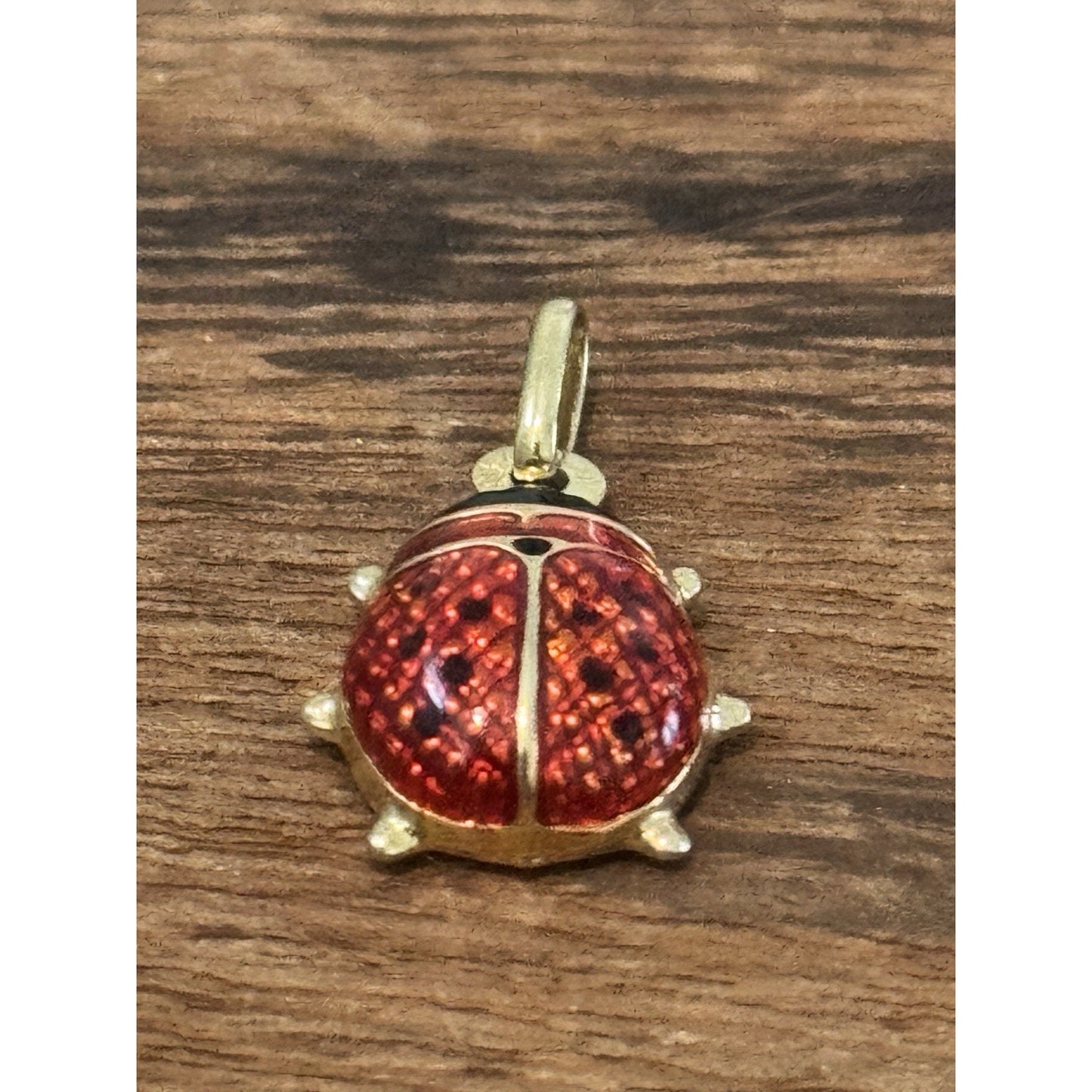 Vintage 14k Yellow Italian Gold Red & Black Enamel Ladybug Pendant Or Charm EUC