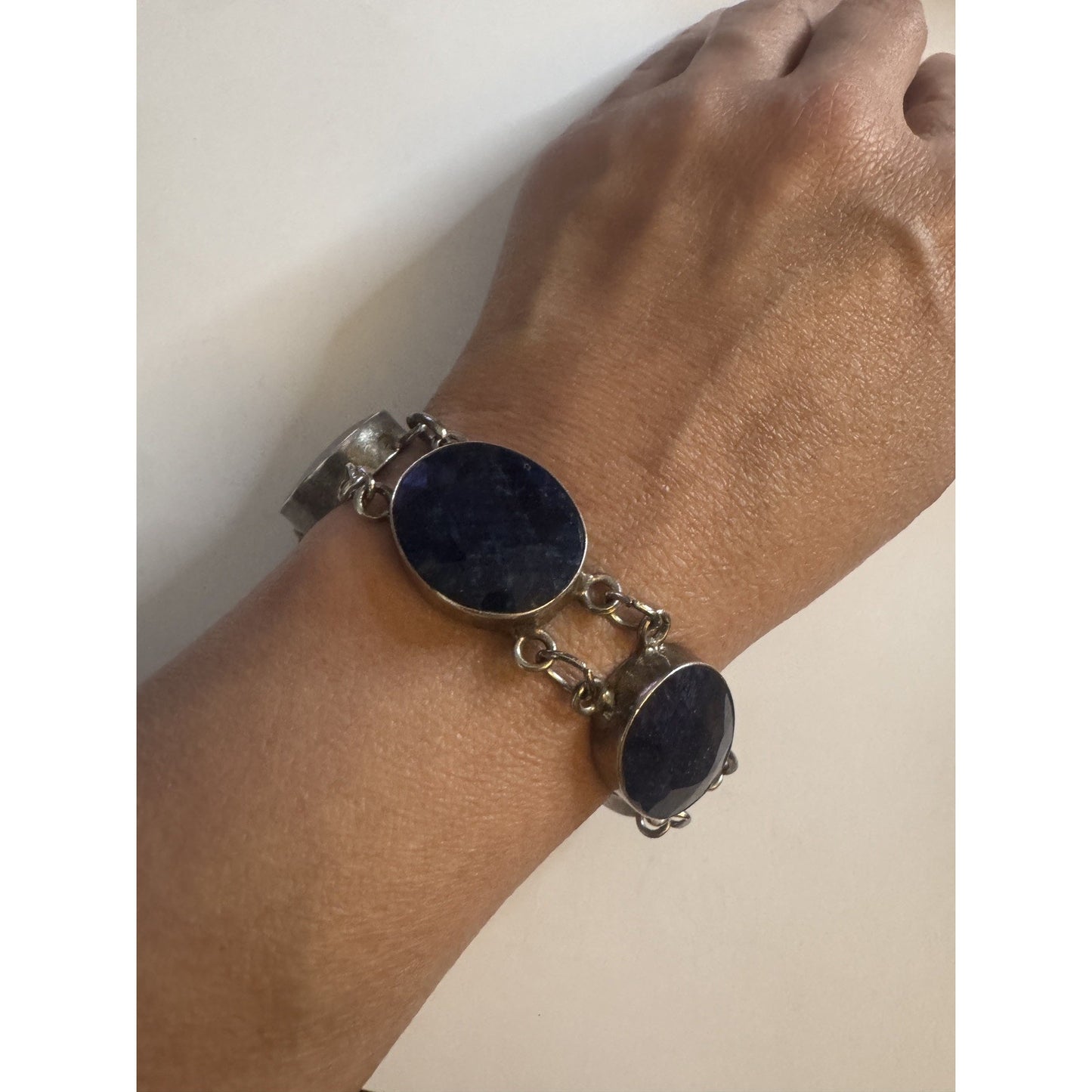 Vintage Sterling Silver Faceted Sodalite Bold Statement Bracelet 7.5 - 44g