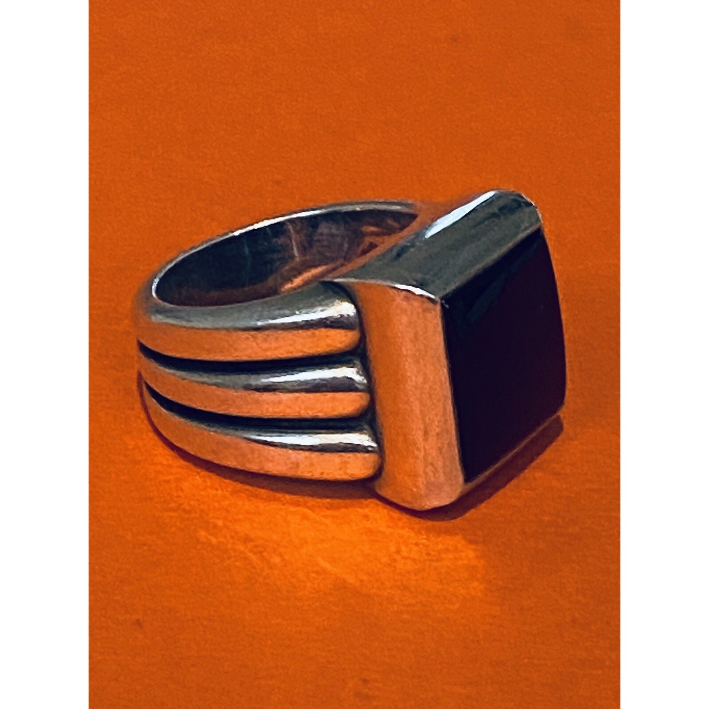James Avery Retired Silver Square Black Onyx Ring Size 8 Pre-Owned