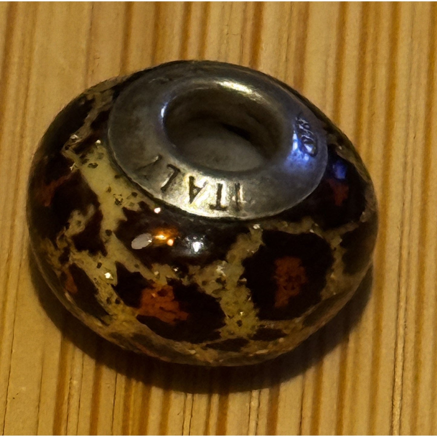Sterling Silver MA Michael Anthony ITALY MURANO Bracelet Leopard Glass Bead