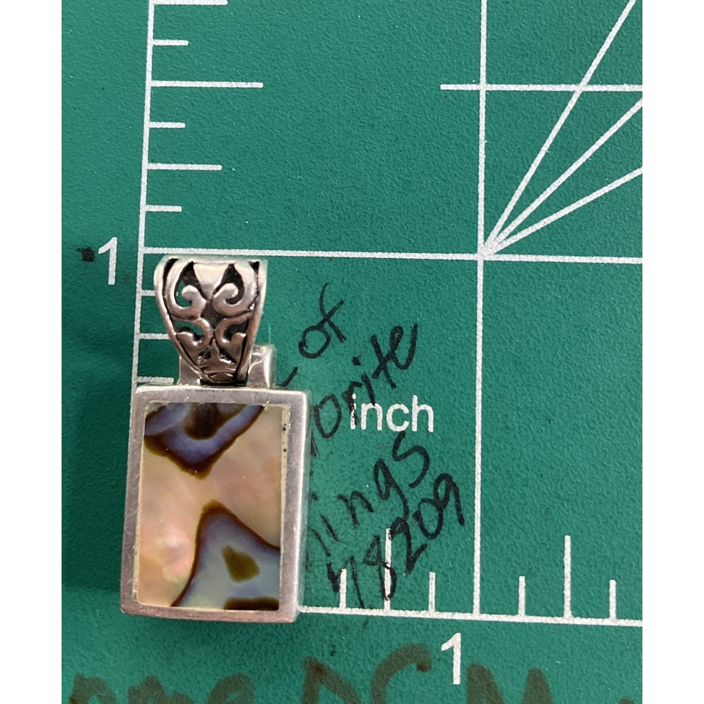 Vintage Sterling Silver Abalone Shell Rectangular Iridescent Pendant