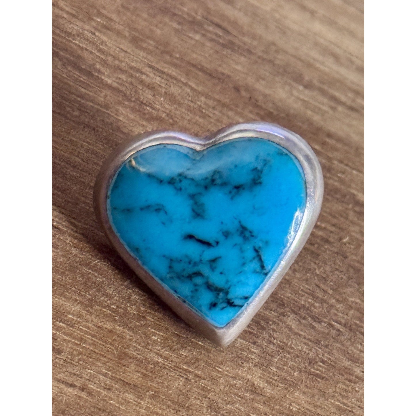 Vintage Mexico Sterling Silver Turquoise Heart Stud Earrings 12.4g TC-279 3/4”