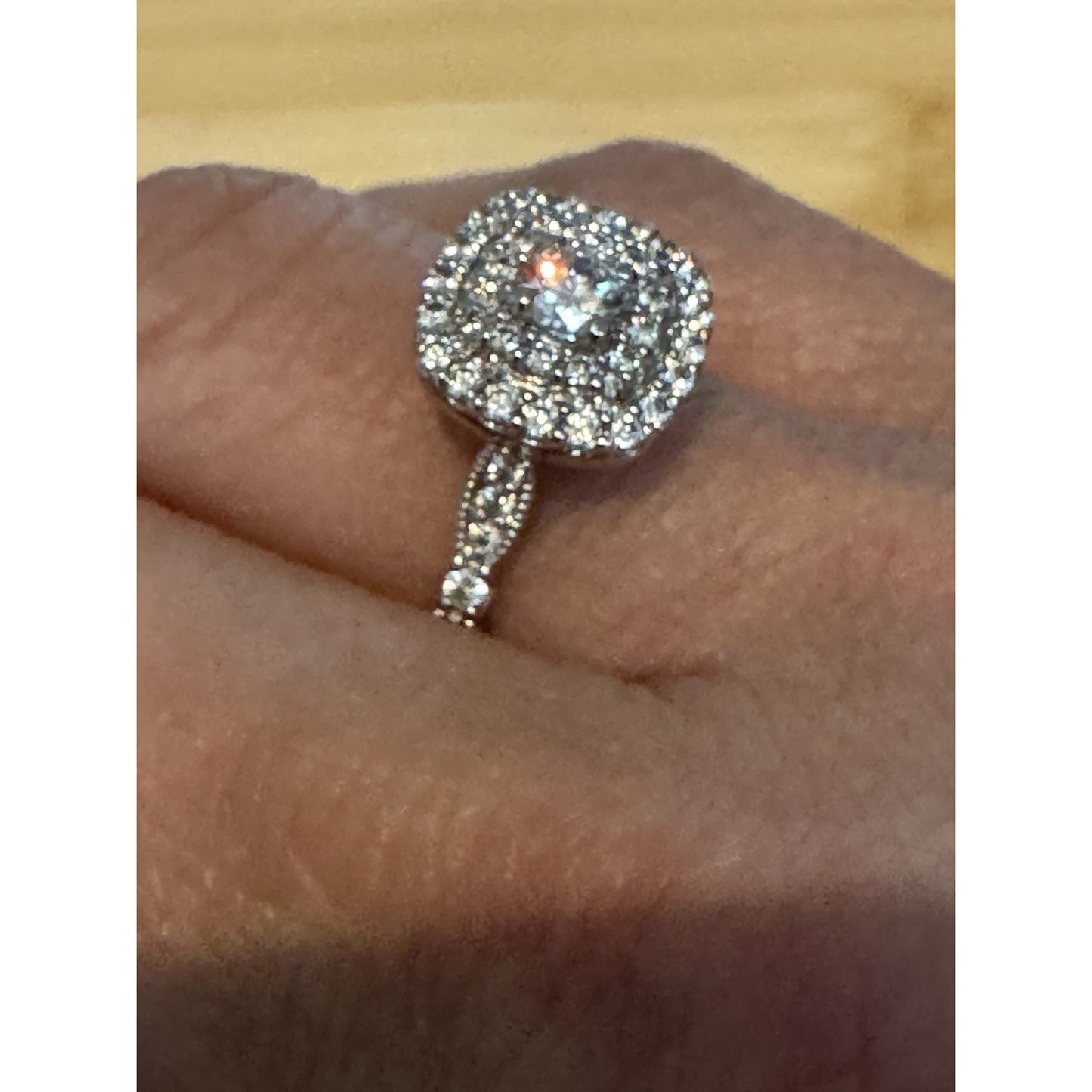 Sterling Silver Halo Engagement Ring Cushion Cut Pave Bridal Band Ring Size 7.25
