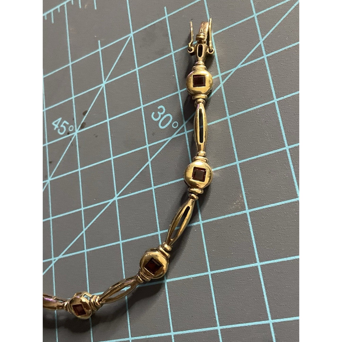 Vintage 925 Sterling Silver Gold Plated Garnet Link Bracelet 7.75” Thailand