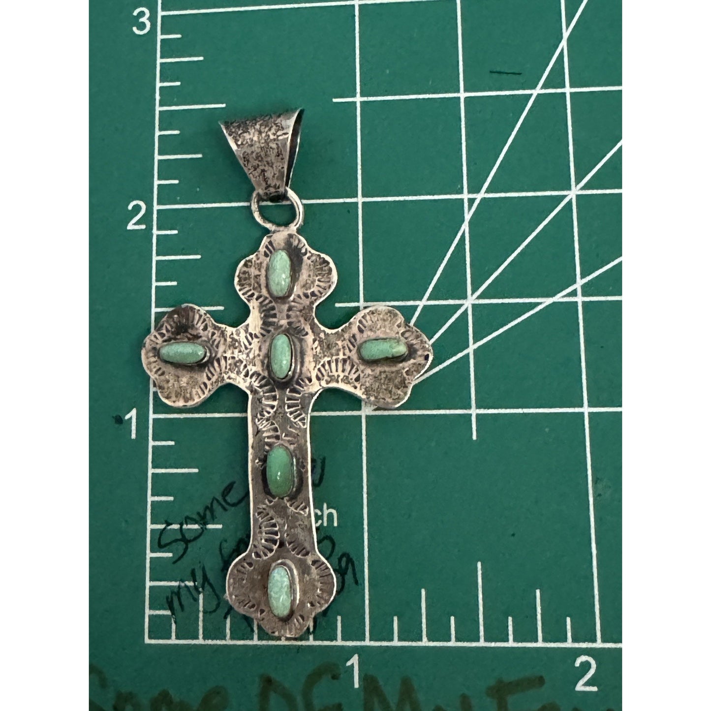 Vintage Mexican Sterling Silver Turquoise Cross Pendant 2.5 Boho Southwest Style