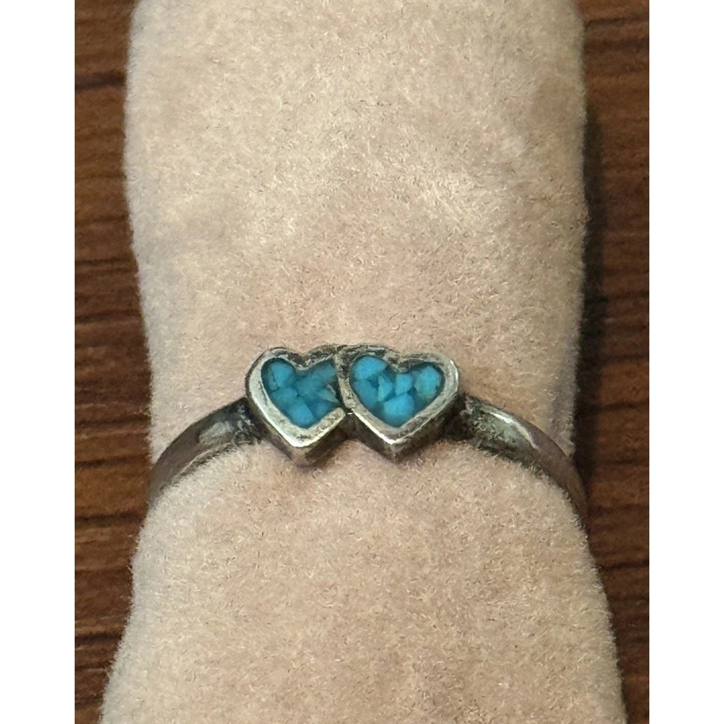 Vintage Heart Turquoise Native American Sterling Silver Double Heart Ring Size 6