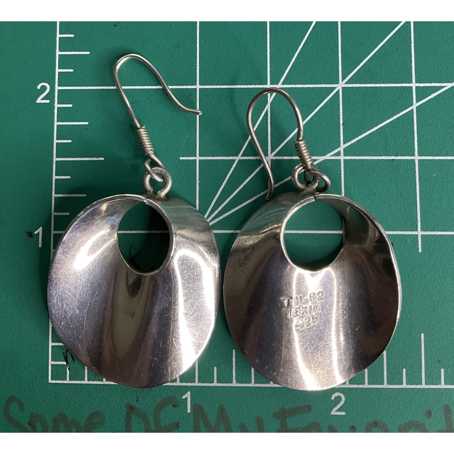 Vintage Taxco Sterling Silver Modernist Round Dangle Earrings TM-82 Taxco