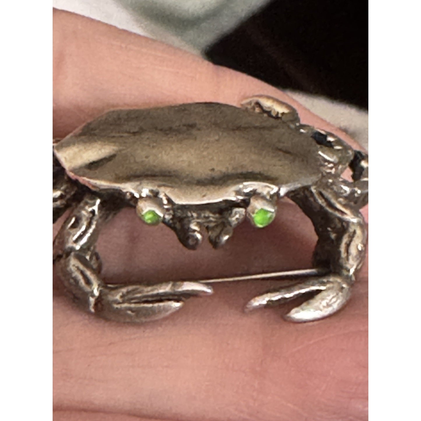 Vintage Sterling Silver Crab Animal Brooch 925 Green Eyes Nautical Beach Crab Zodiac