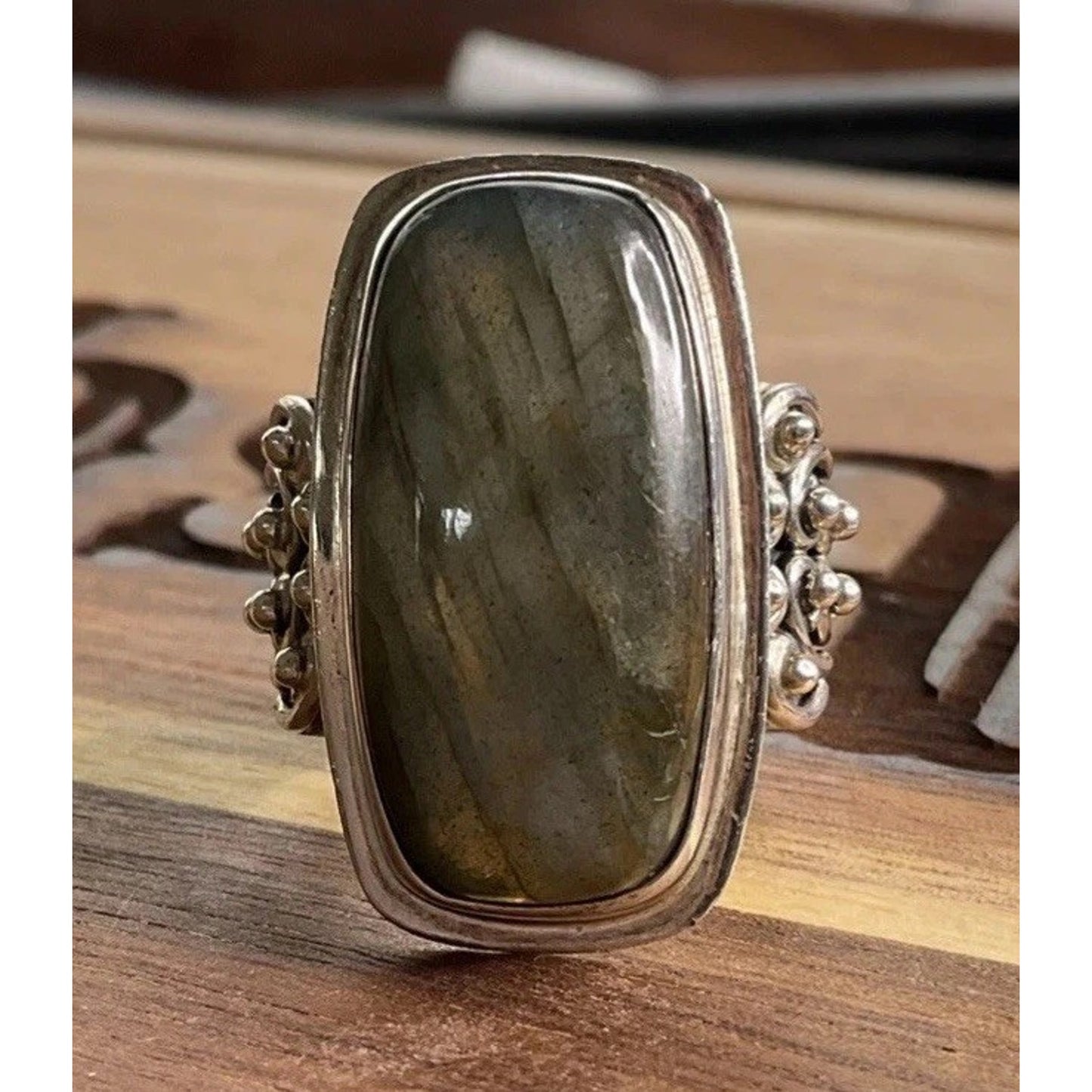 Sterling Silver Labradorite Ring Size 8 Large Statement Ring India 925