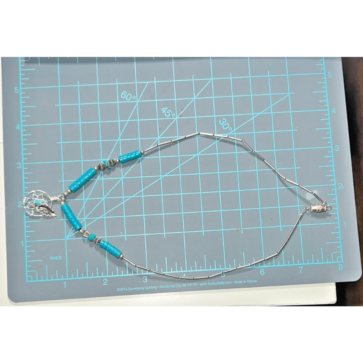 Vintage Sterling Silver Turquoise Dreamcatcher Boho Heishi Bead Necklace 16”