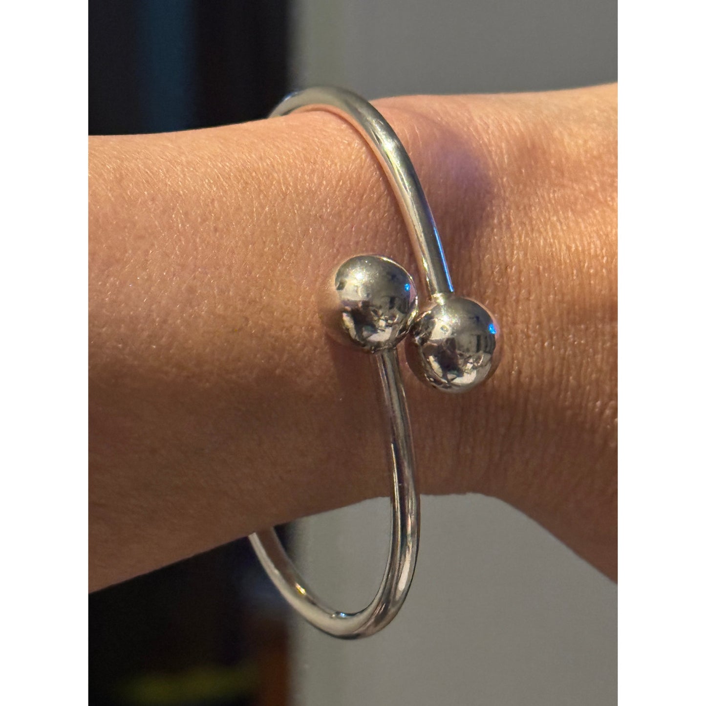 Vintage ATI Mexico 925 Sterling Silver Hinged Bypass Ball-End Bangle Orb Bracelet 14.8g